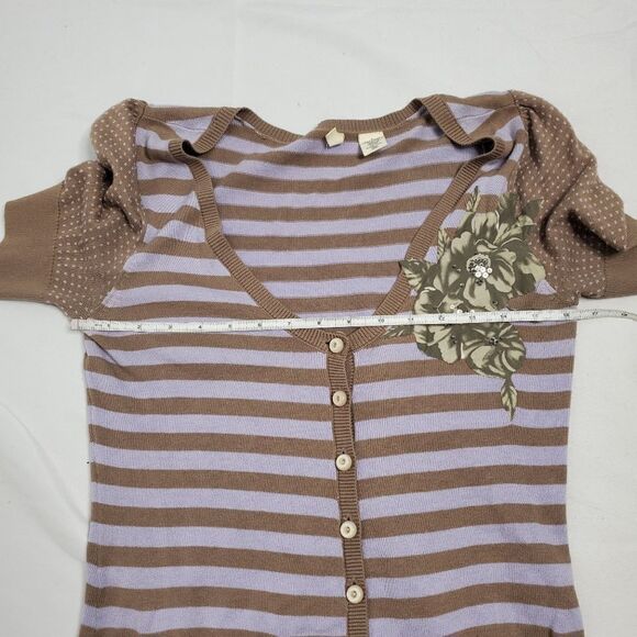 ANTHROPOLOGIE Moth cardigan Cattleya brown striped‎ short sleeve sweater S - Picture 9 of 10